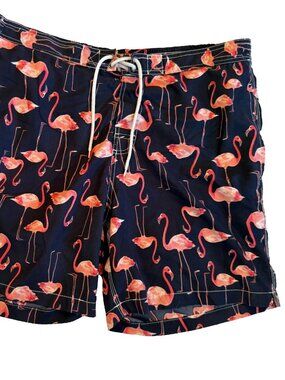 TRUNKS SURF & SWIM FLAMINGO PRINT SHORTS MENS SIZE XL NAVY BLUE PINK LINED